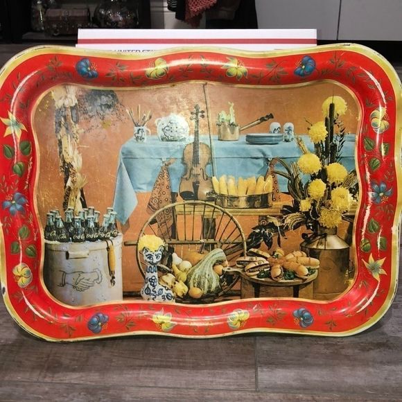 1961 Vintage Coca-Cola Fall Scene Serving Tray - Picture 2 of 6